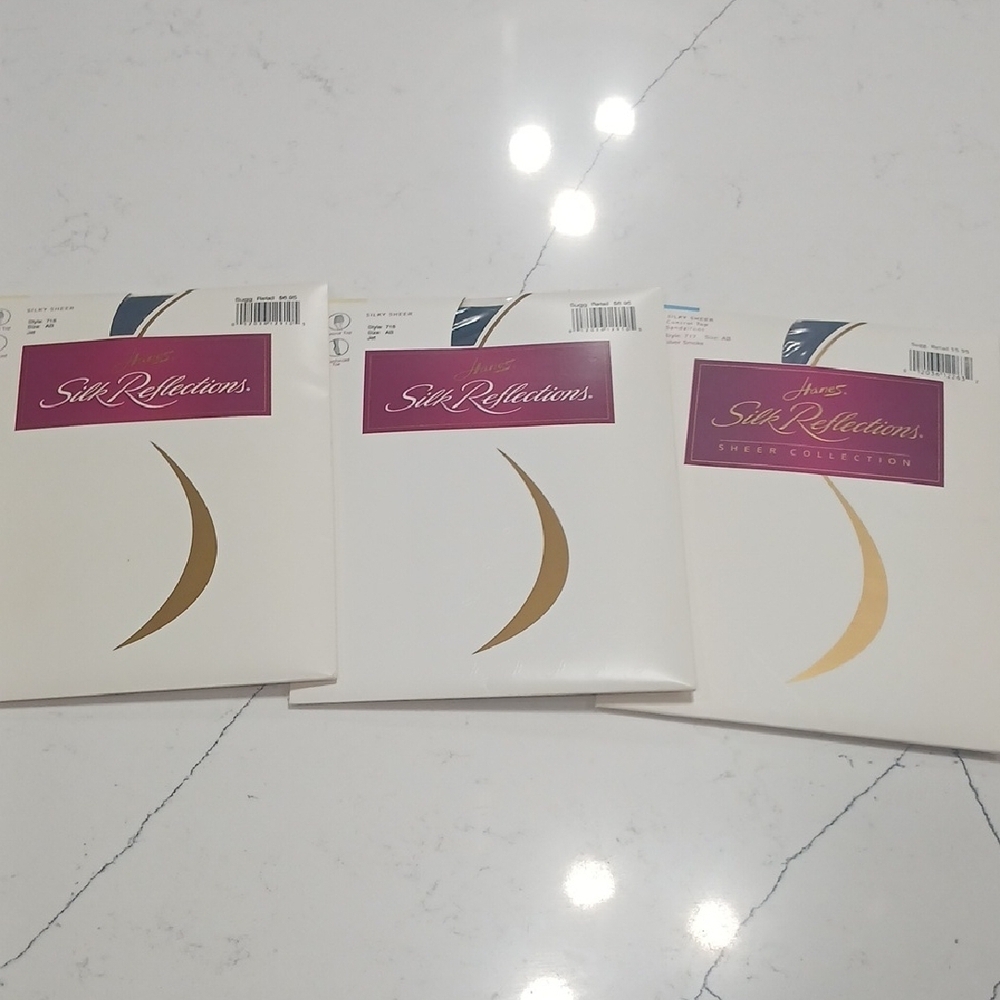 3 Pairs Of Hanes Silk Reflections Sheer Collection Pantyhose Dark Gray Sz AB